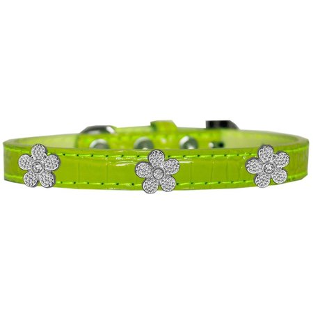 MIRAGE PET PRODUCTS Silver Flower Widget Croc Dog CollarLime Green Size 16 720-12 LGC16